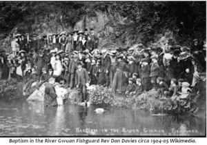 Baptism in the River Gwuan Fishguard Rev Dan Davies circa 1904 05